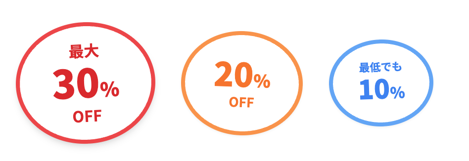 最大30%OFF〜最低でも10%OFF